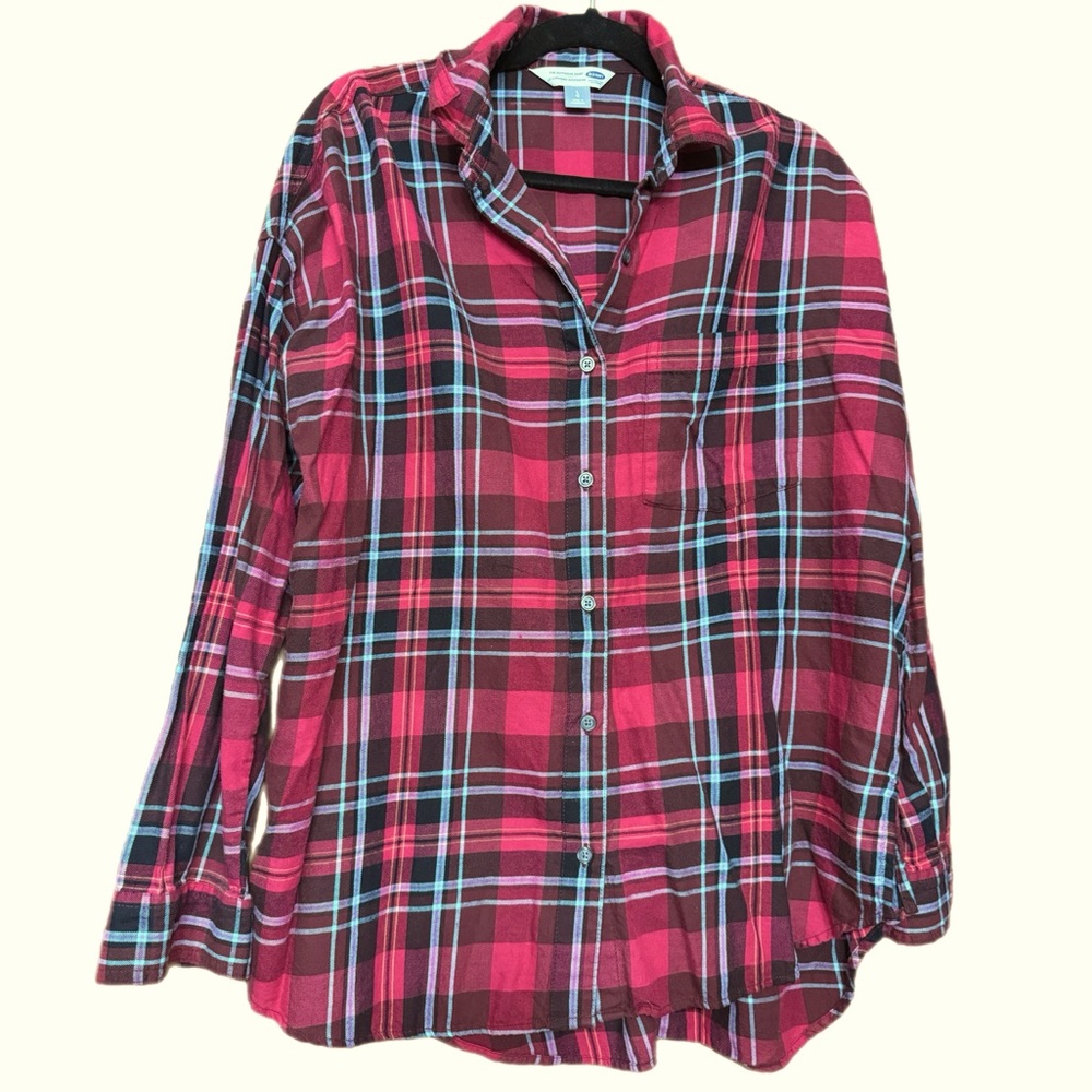 Old Navy Women’s “Boyfriend” Plaid Button-Down Shirt - Red and Black